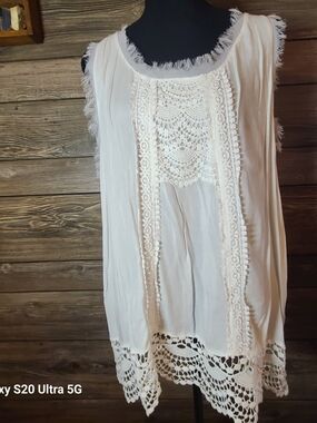 Cato White Sleeveless Top with Crochet Trim